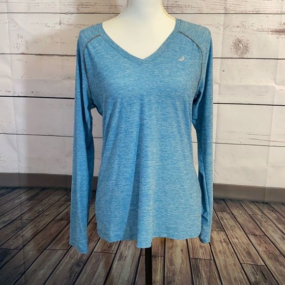 Asics Tops - ASICS long sleeve blue V-neck top size Large